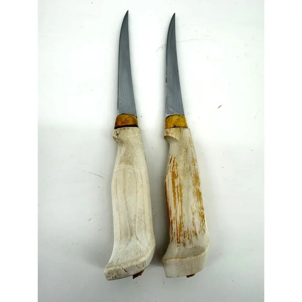 Vintage J Marttiini Finland Filet Knife Pair Birch Wood Handle Nordic 8.5